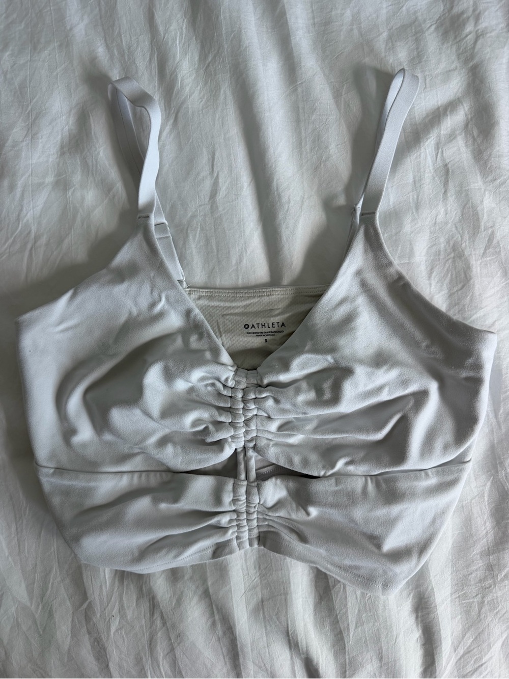 Athleta Light White Ruched Sports Bra